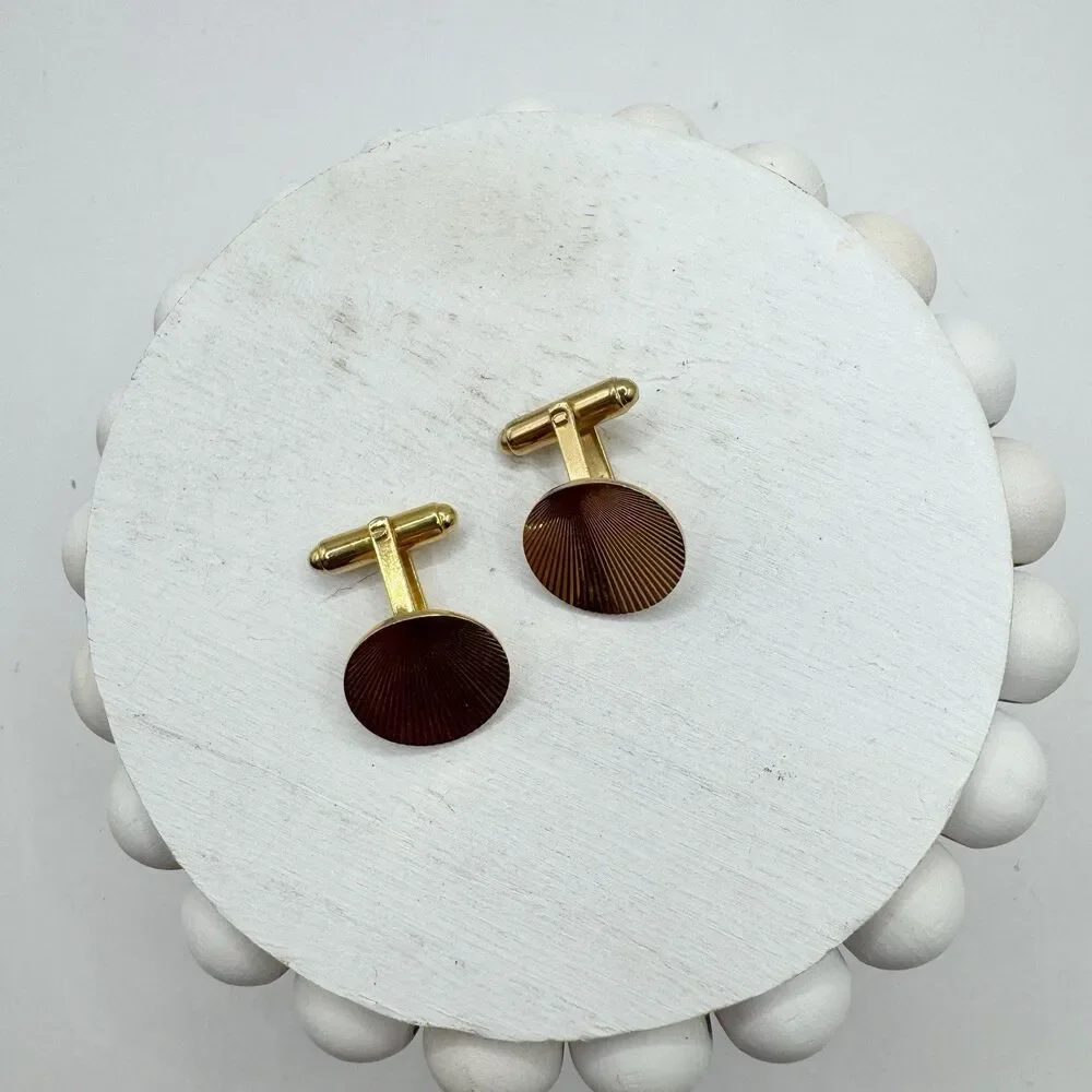 Hayward Vtg MCM Cufflinks Round Gold Tone Starburst Textured Menswear Wedding